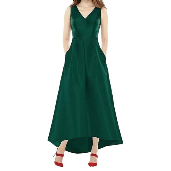 Alfred Sung dress D723S sleeveless pleated skirt high low pockets size 2 - Picture 1 of 7